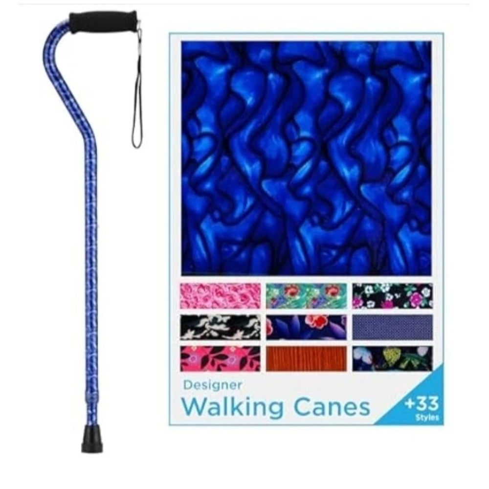 Nova Joy Offset  Designer Offset Walking Cane with Strap - Blue Waves